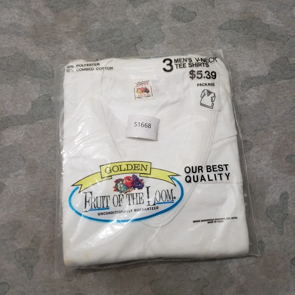 VTG Fruit of the Loom V-Neck Shirt Men Medium White 3-Pack Made in USA NWT 60s